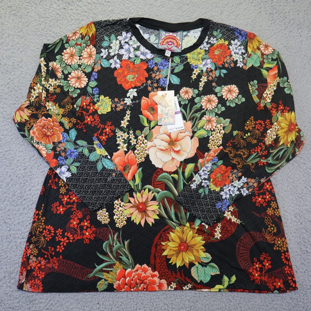 Johnny Was Babushka Favorite LS Crew Neck Tee Floral Snake Print XXL T11921-O